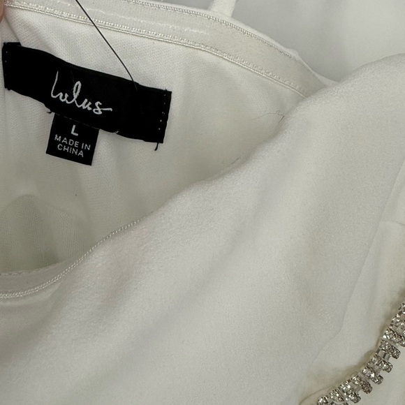 Lulus Upscale Flirt Ivory Rhinestone Sleeveless Bodycon Midi Dress Size L - Picture 8 of 10